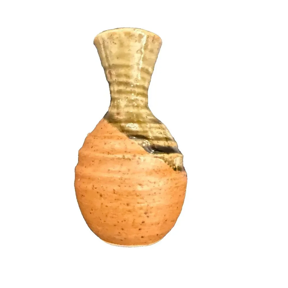 Vintage mini ceramic vase, Green and Orange, Made in Japan, Taller One